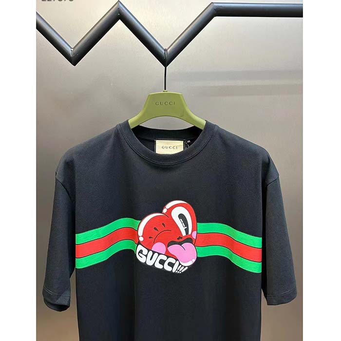 G*u*i women gg cotton jersey t-shirt print black crewneck short sleeves