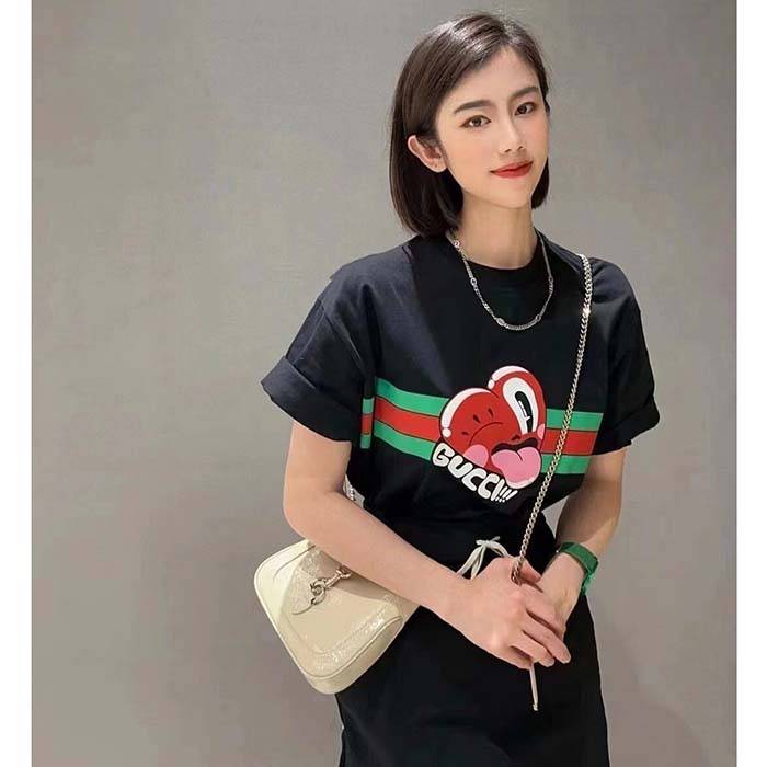 G*u*i women gg cotton jersey t-shirt print black crewneck short sleeves