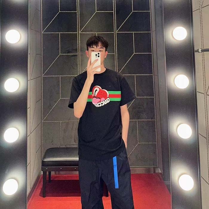 G*u*i men gg cotton jersey t-shirt print black crewneck short sleeves