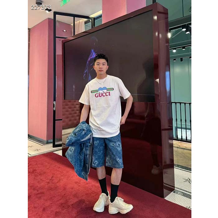 G*u*i men gg cotton jersey t-shirt print white crewneck short sleeves