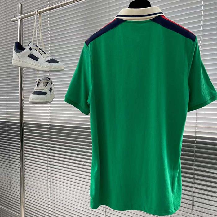 G*u*i women gg cotton polo interlocking g green short sleeves chest pocket
