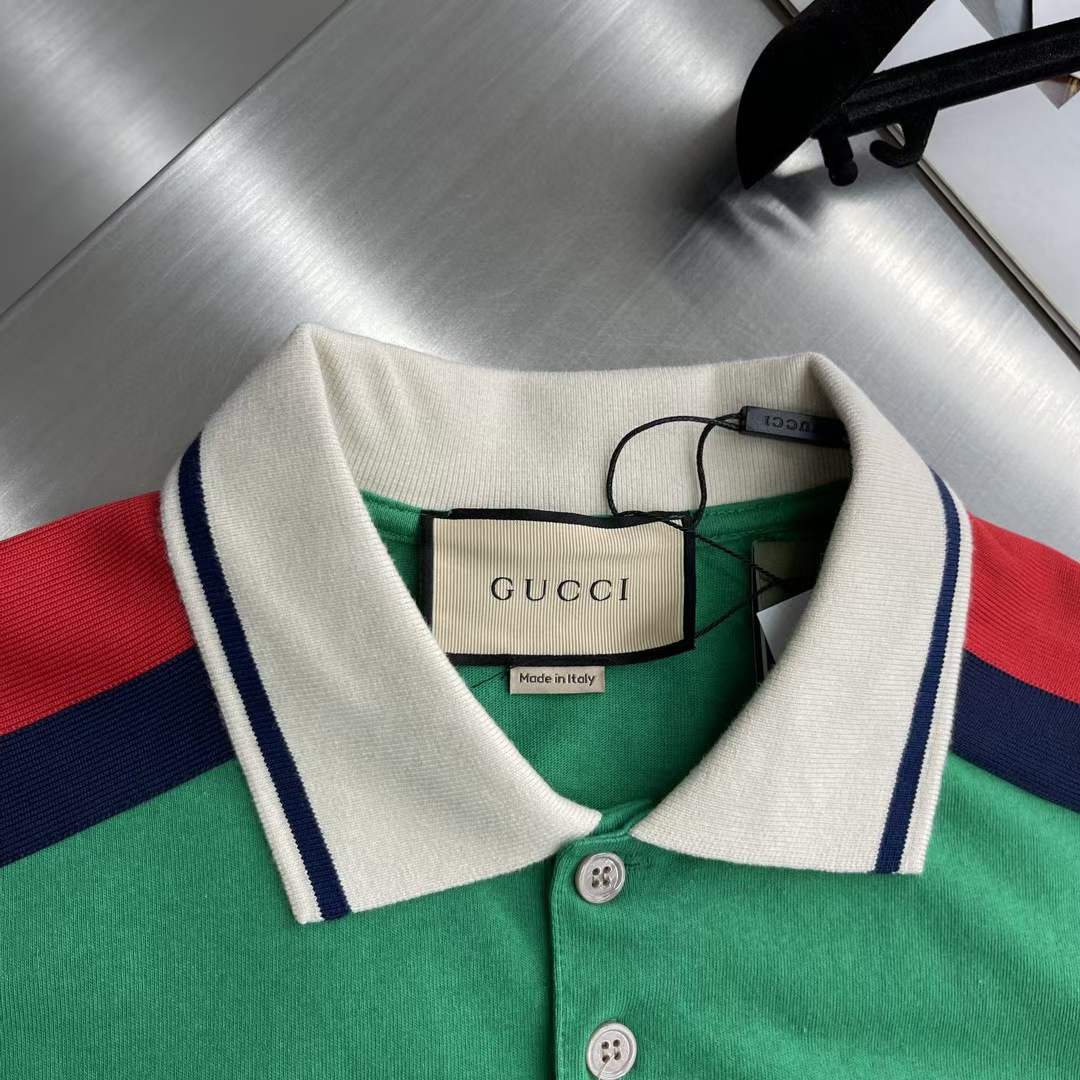 G*u*i women gg cotton polo interlocking g green short sleeves chest pocket