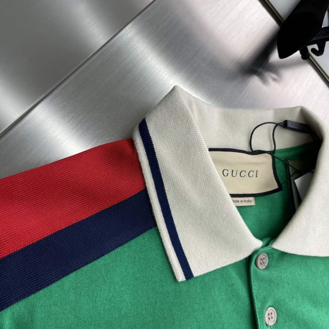 G*u*i women gg cotton polo interlocking g green short sleeves chest pocket