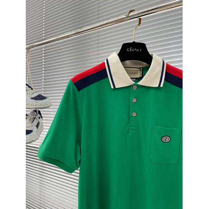 G*u*i women gg cotton polo interlocking g green short sleeves chest pocket