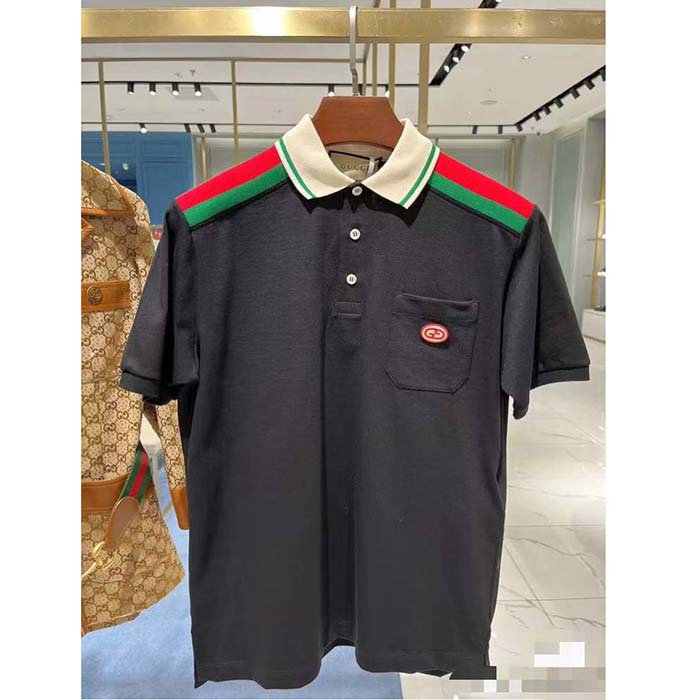 G*u*i men gg cotton polo interlocking g short sleeves chest pocket