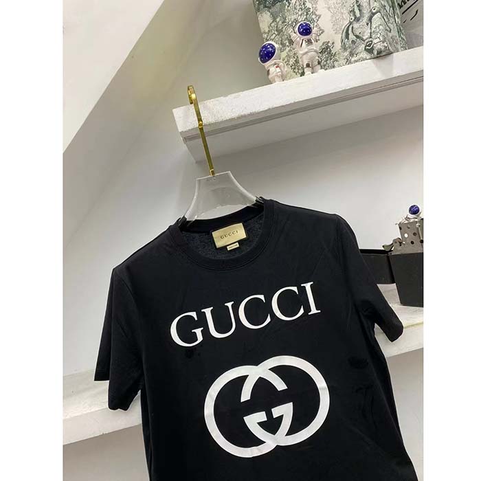 G*u*i women gg oversize t-shirt interlocking g black cotton jersey