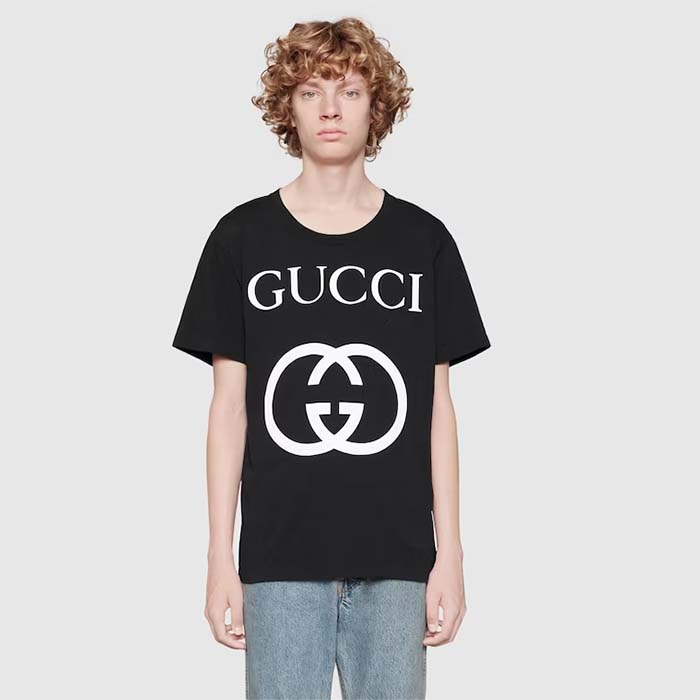 G*u*i men gg oversize t-shirt interlocking g black cotton jersey