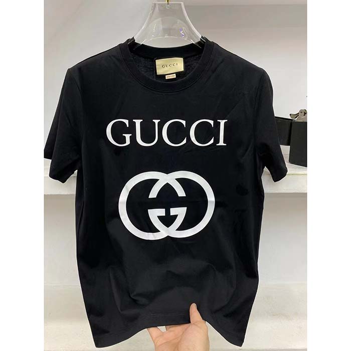 G*u*i women gg oversize t-shirt interlocking g black cotton jersey