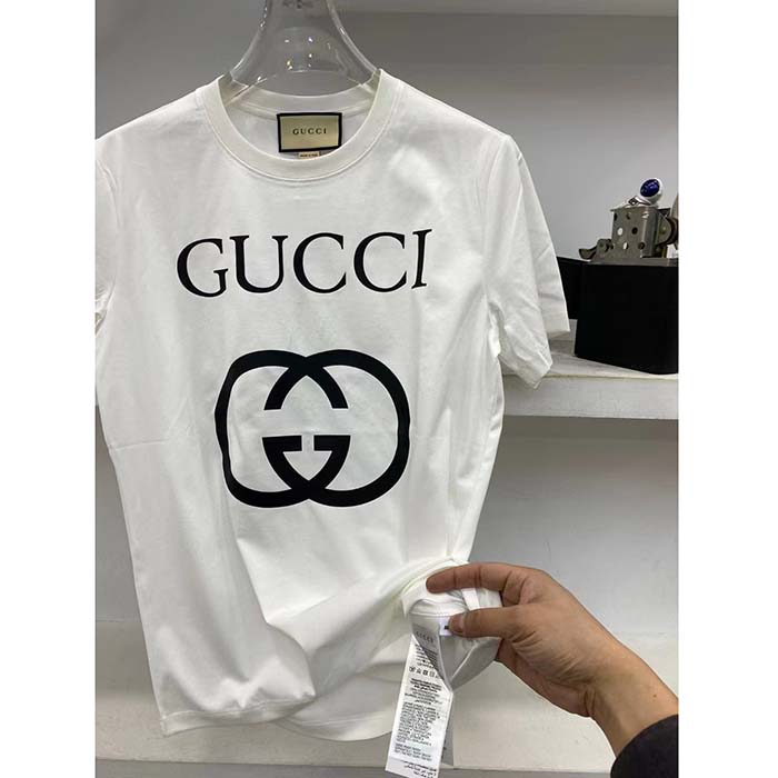 G*u*i women gg oversize t-shirt interlocking g off-white cotton jersey