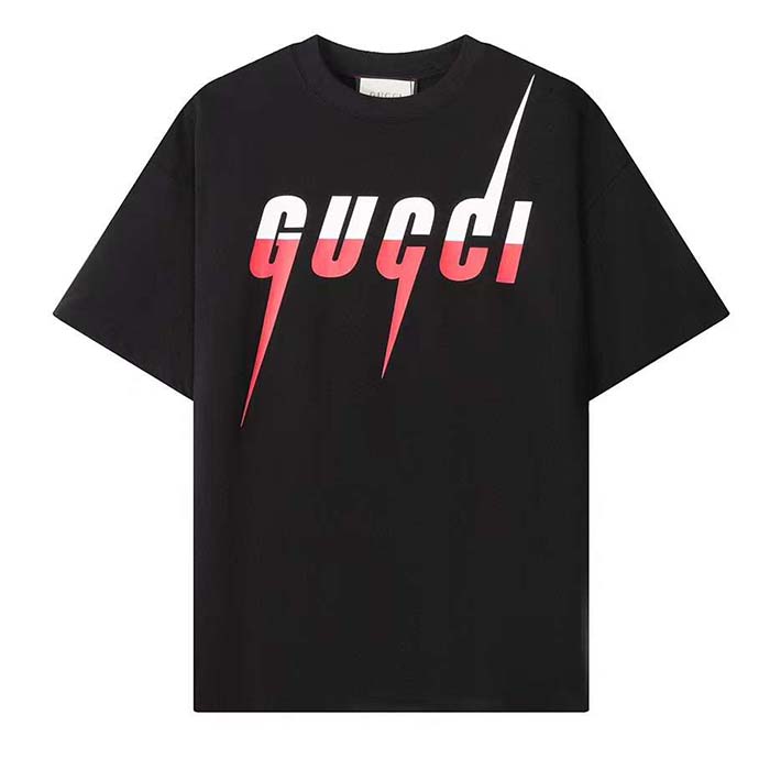 G*u*i men gg t-shirt G*u*i blade print black cotton jersey crewneck