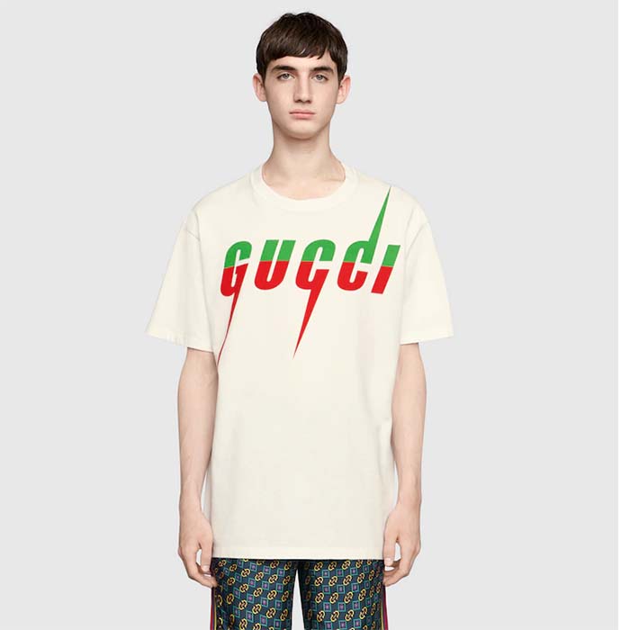 G*u*i men gg t-shirt G*u*i blade print white cotton jersey crewneck