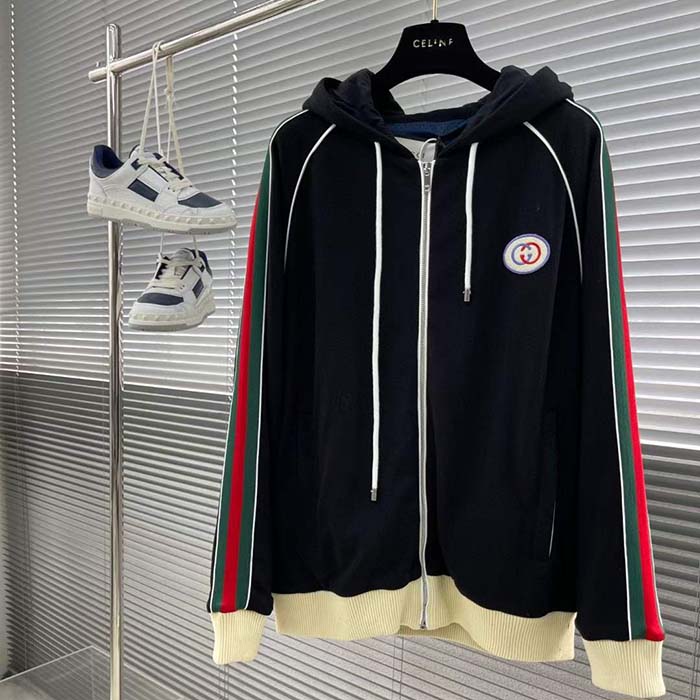 G*u*i men gg wool jersey jacket web interlocking g front pockets