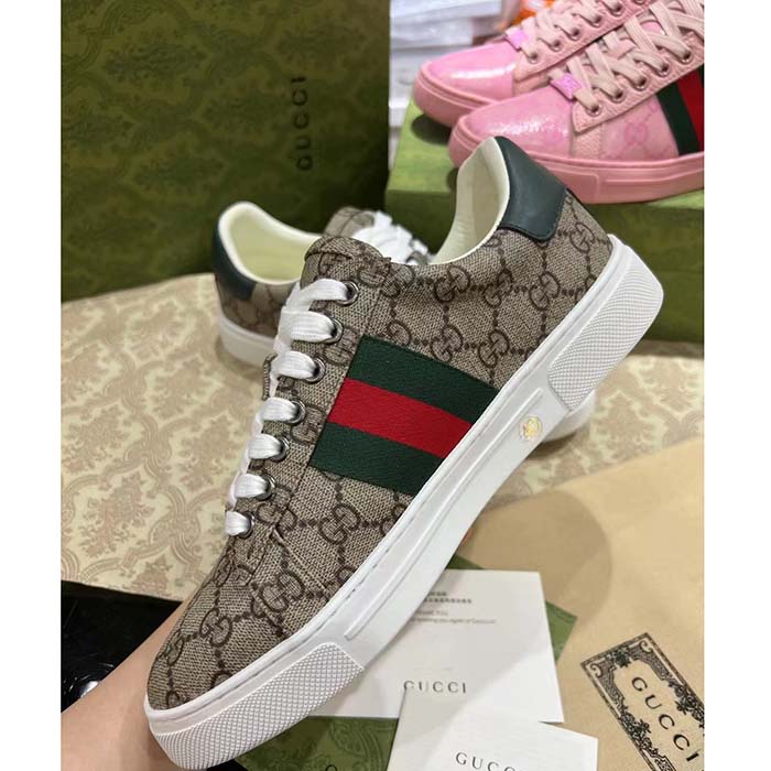 G*u*i unisex ace sneaker web beige gg supreme canvas low heel