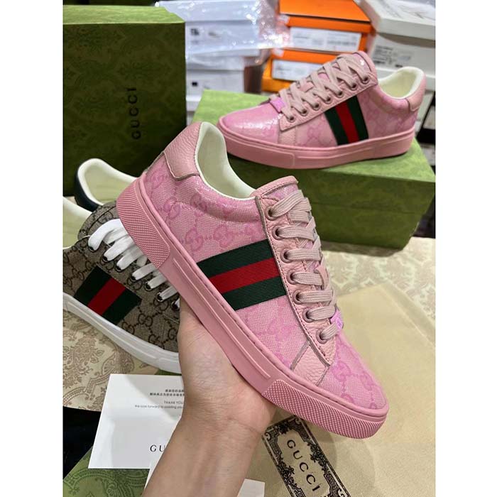 G*u*i unisex ace sneaker web pink gg crystal canvas low heel