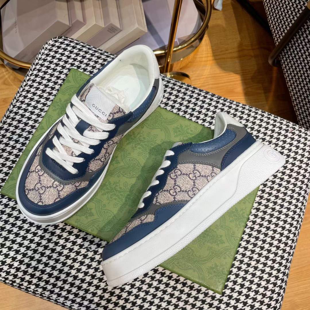 G*u*i unisex gg sneaker beige blue gg supreme canvas mid-heel