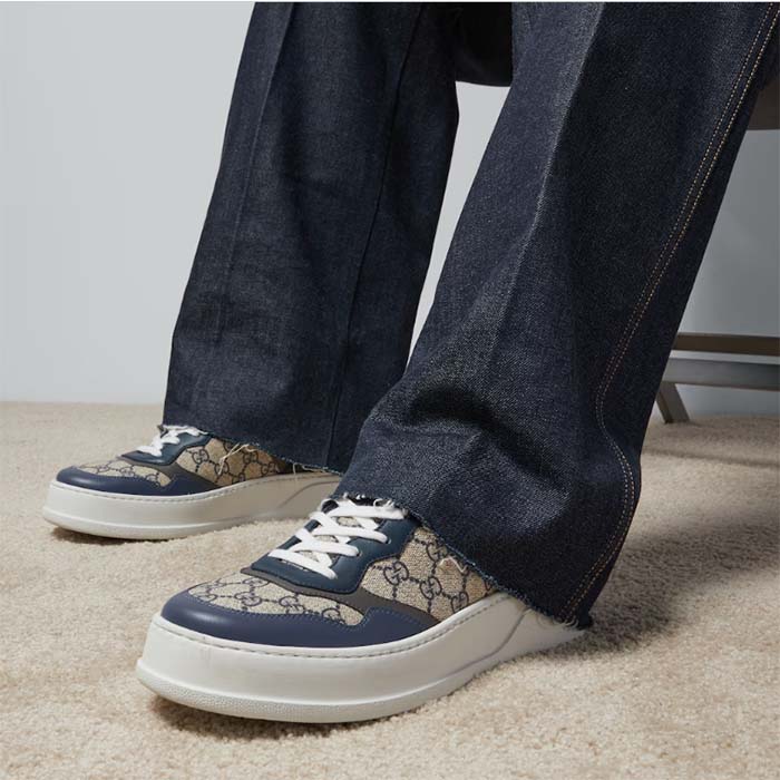 G*u*i unisex gg sneaker beige blue gg supreme canvas mid-heel