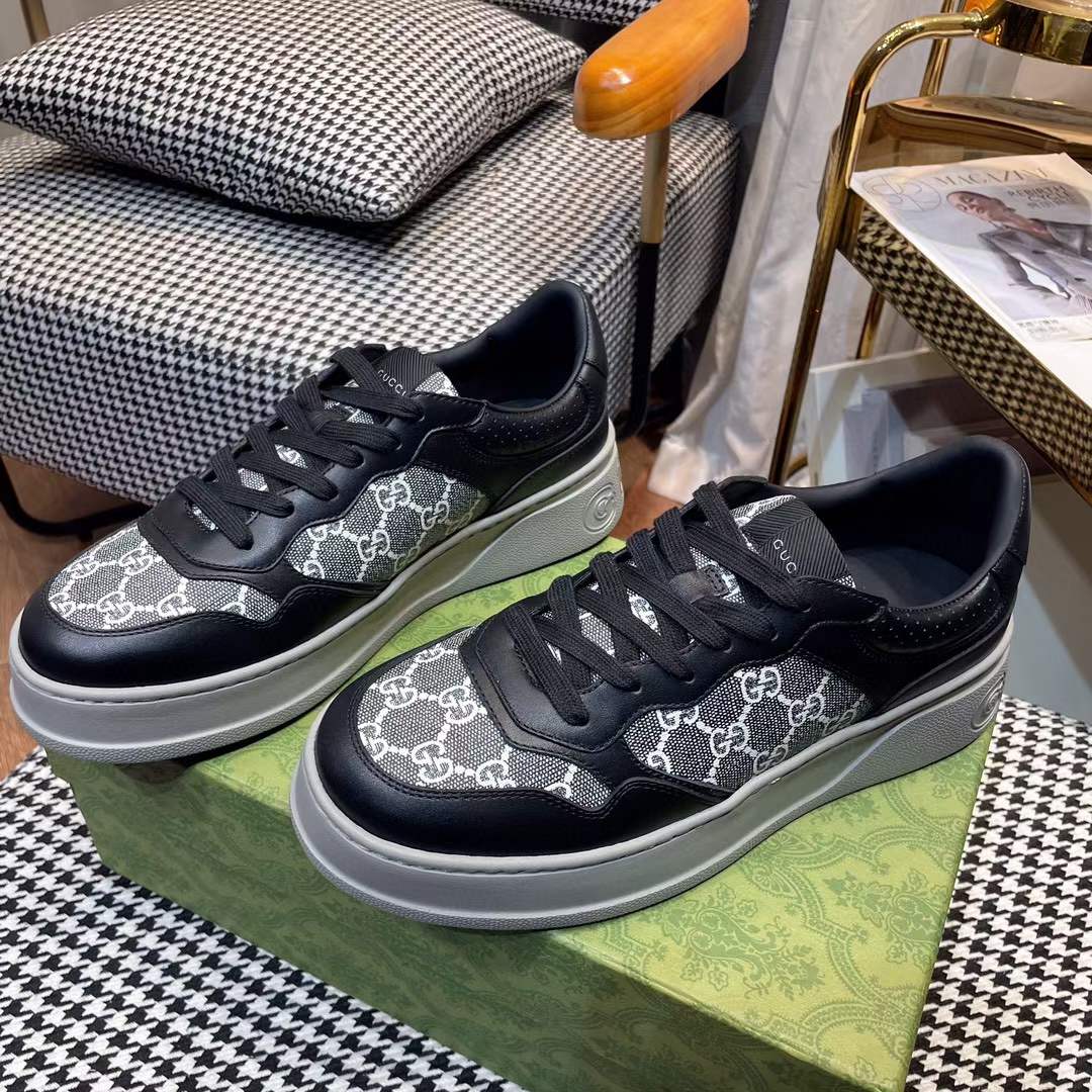 G*u*i unisex gg sneaker black grey gg supreme canvas mid-heel