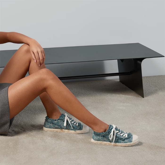 G*u*i unisex gg sneaker blue denim rubber sole lace up flat