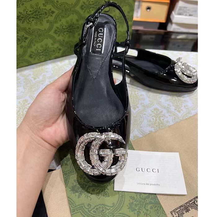 G*u*i women gg ballerina double g black patent leather crystals flat