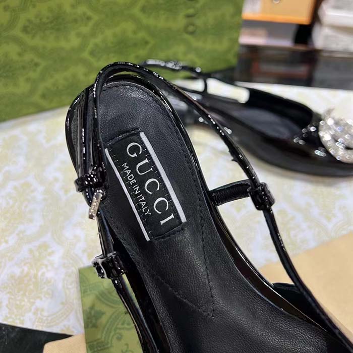 G*u*i women gg ballerina double g black patent leather crystals flat