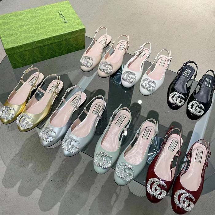 G*u*i women gg ballerina double g black patent leather crystals flat