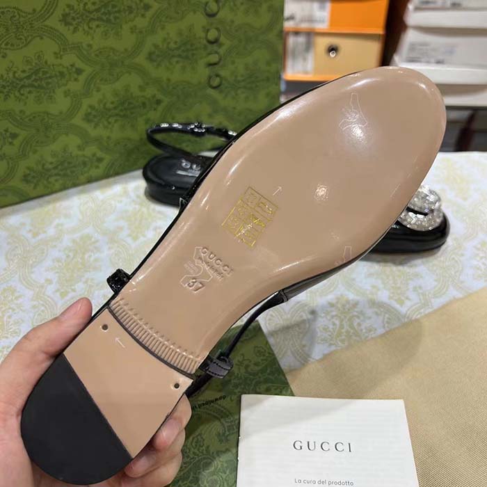 G*u*i women gg ballerina double g black patent leather crystals flat