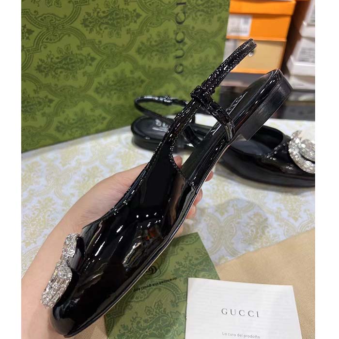 G*u*i women gg ballerina double g black patent leather crystals flat