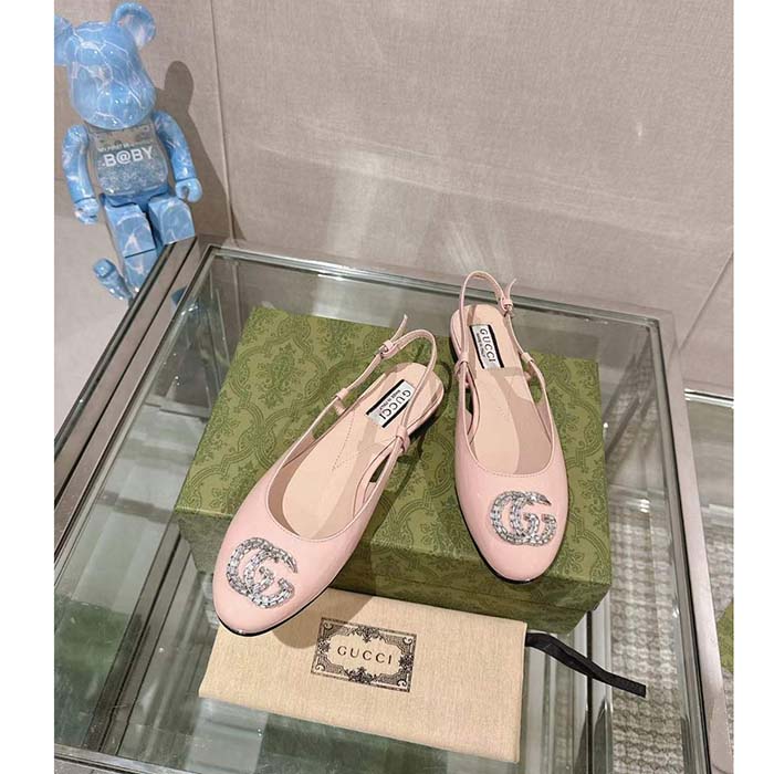 G*u*i women gg ballerina double g pink patent leather crystals flat