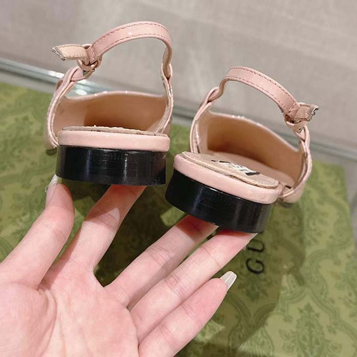 G*u*i women gg ballerina double g pink patent leather crystals flat