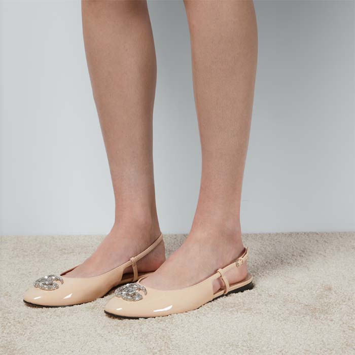 G*u*i women gg ballerina double g pink patent leather crystals flat