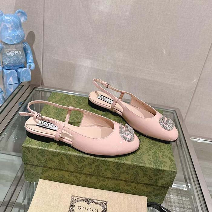 G*u*i women gg ballerina double g pink patent leather crystals flat