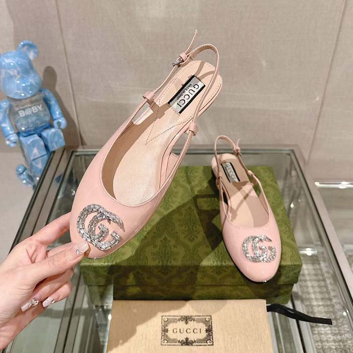 G*u*i women gg ballerina double g pink patent leather crystals flat