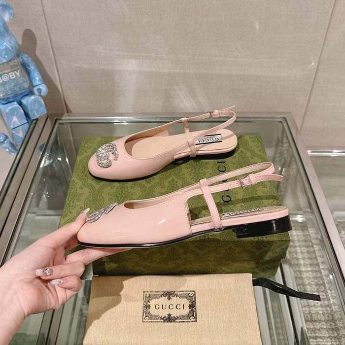 G*u*i women gg ballerina double g pink patent leather crystals flat
