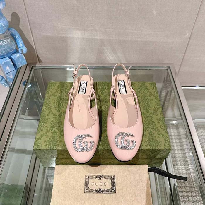 G*u*i women gg ballerina double g pink patent leather crystals flat