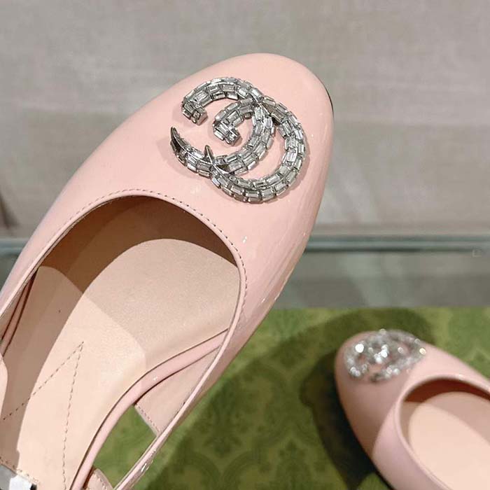 G*u*i women gg ballerina double g pink patent leather crystals flat