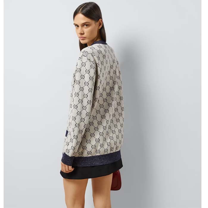 G*u*i women gg cotton jacquard cardigan v-neck two front pockets