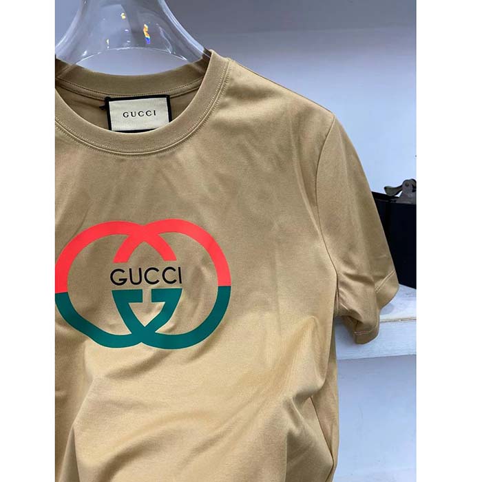 G*u*i women gg cotton jersey printed t-shirt camel crewneck short sleeves