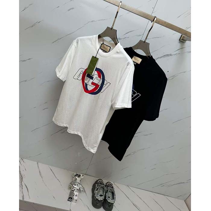 G*u*i men gg cotton jersey printed t-shirt crewneck short sleeves
