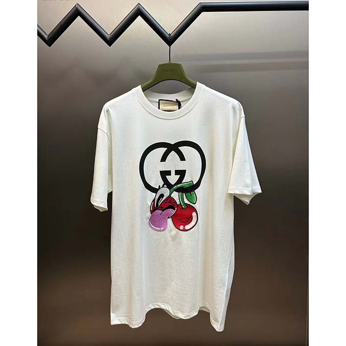 G*u*i men gg cotton jersey printed t-shirt crewneck short sleeves