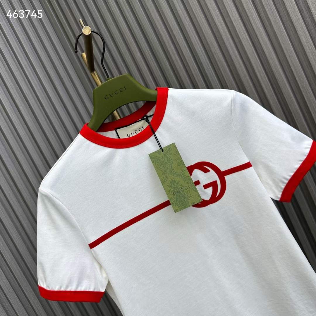 G*u*i women gg cotton jersey printed t-shirt crewneck short sleeves white