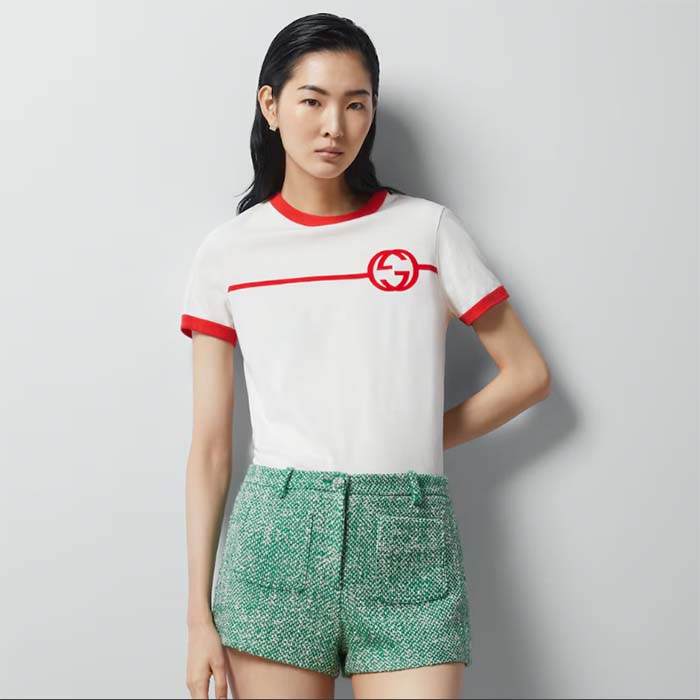 G*u*i women gg cotton jersey printed t-shirt crewneck short sleeves white