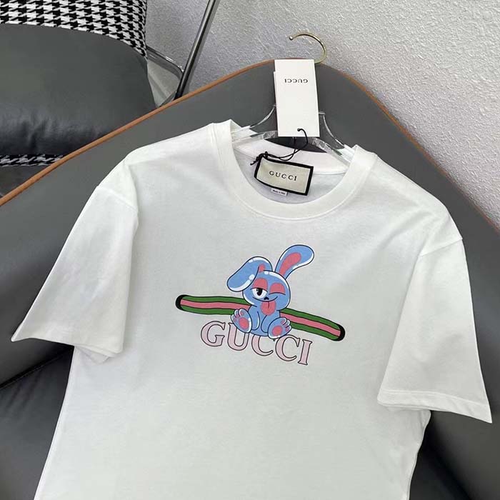 G*u*i women gg cotton jersey printed t-shirt white crewneck short sleeves