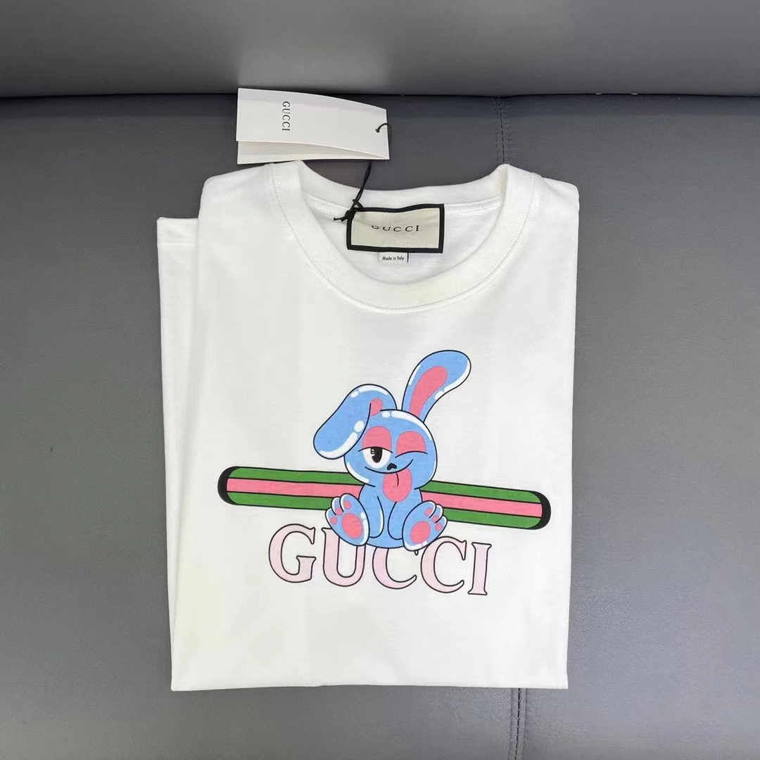 G*u*i women gg cotton jersey printed t-shirt white crewneck short sleeves
