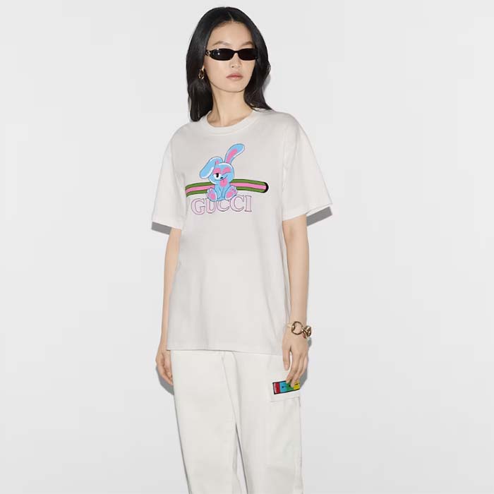 G*u*i women gg cotton jersey printed t-shirt white crewneck short sleeves
