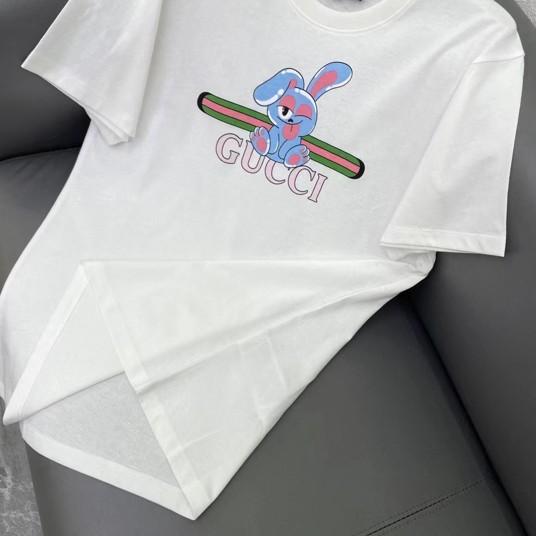 G*u*i women gg cotton jersey printed t-shirt white crewneck short sleeves