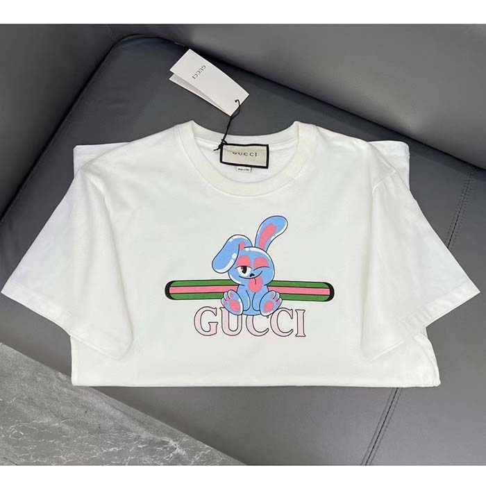 G*u*i women gg cotton jersey printed t-shirt white crewneck short sleeves