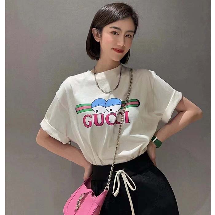 G*u*i women gg cotton jersey t-shirt print white crewneck short sleeves
