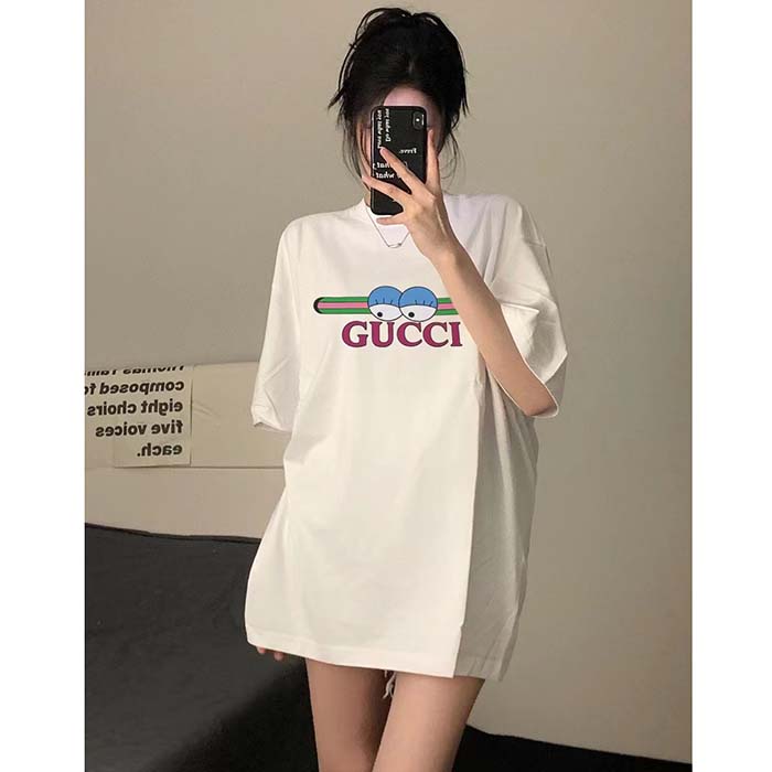 G*u*i women gg cotton jersey t-shirt print white crewneck short sleeves