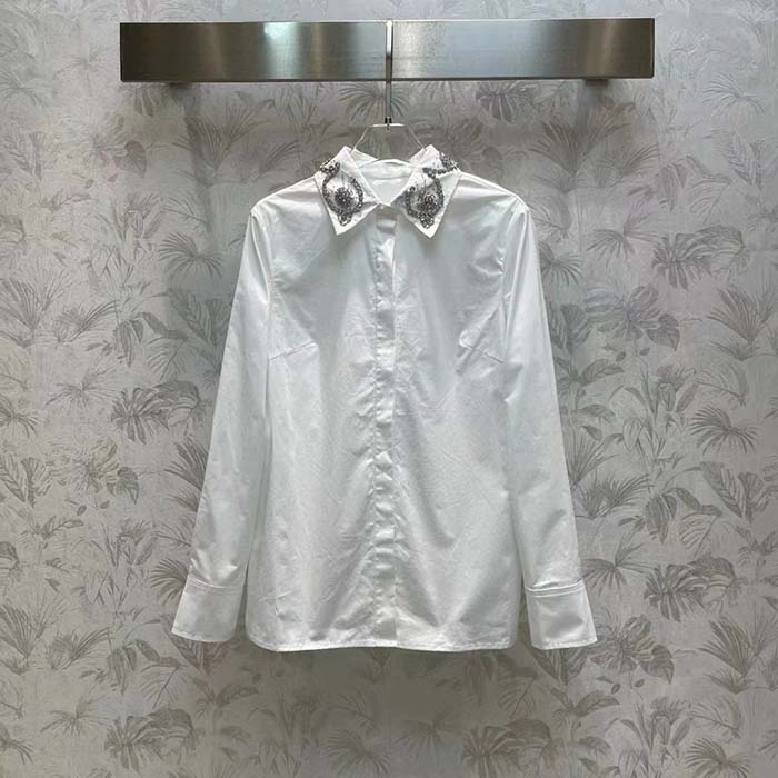 G*u*i men gg cotton poplin shirt embroidery long sleeves concealed placket