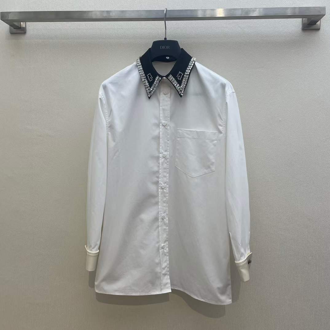 G*u*i men gg cotton shirt detachable collar white poplin long sleeves